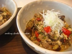 簡単健康レシピ☆茄子と豚肉の味噌豆腐炒め