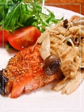 鮭のごま焼き✿味噌マヨきのこのっけ
